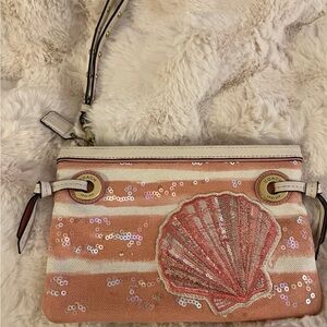 Coach Sequined Shell Themed Wristlet Clutch Purse